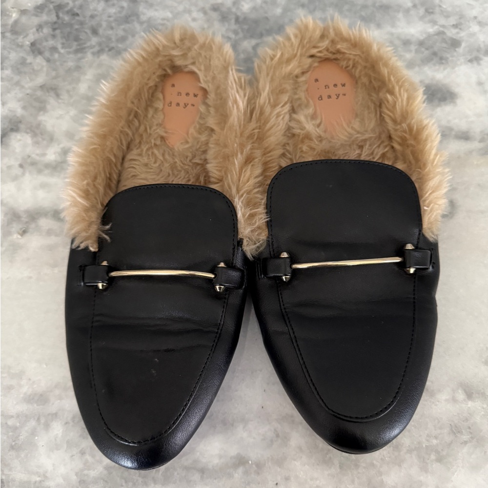 A New Day Faux Fur Leather Slides